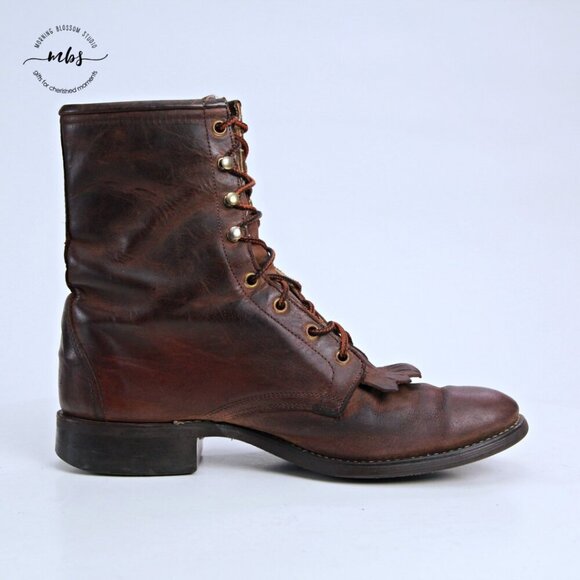 Avonite Hypalon Roper Lace Up Kilties Cowgirl Boots Brown Women 10.5* - Picture 8 of 12